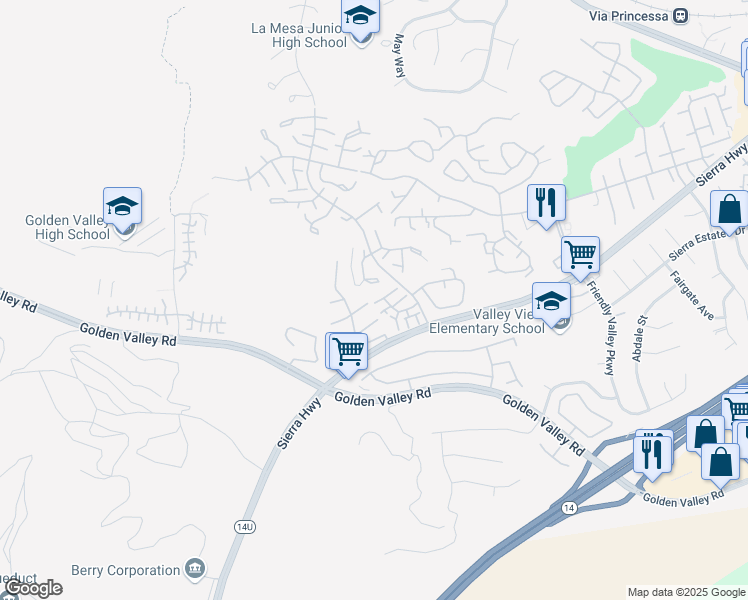 map of restaurants, bars, coffee shops, grocery stores, and more near 19863 Sandpiper Place in Santa Clarita