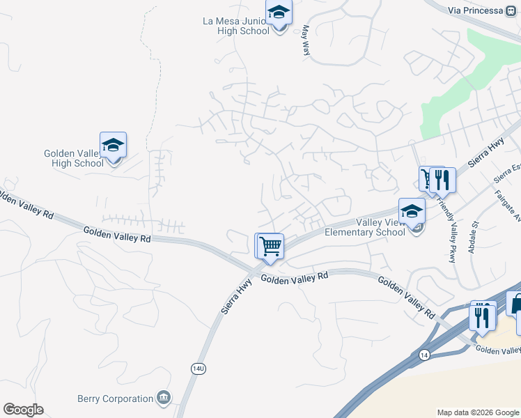 map of restaurants, bars, coffee shops, grocery stores, and more near 19861 Via Beeler in Santa Clarita