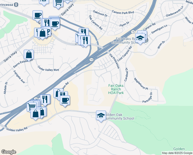 map of restaurants, bars, coffee shops, grocery stores, and more near 26509 Brant Way in Los Angeles County