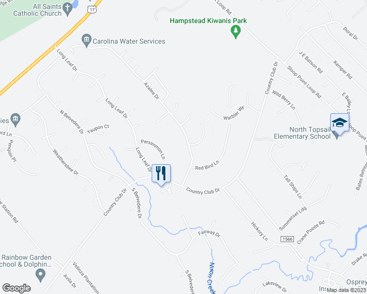 map of restaurants, bars, coffee shops, grocery stores, and more near 718 Azalea Drive in Hampstead