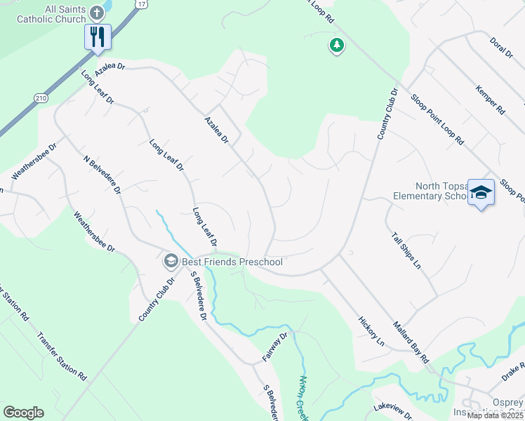 map of restaurants, bars, coffee shops, grocery stores, and more near 718 Azalea Drive in Hampstead