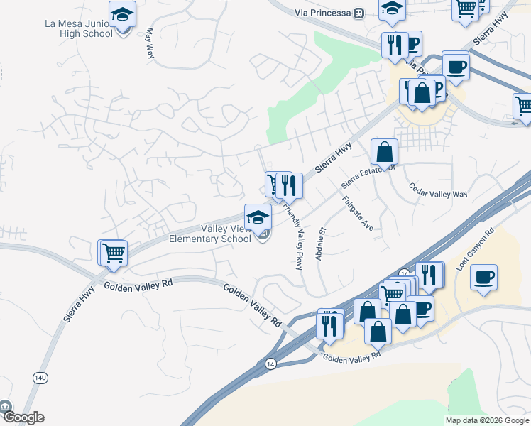map of restaurants, bars, coffee shops, grocery stores, and more near in Santa Clarita