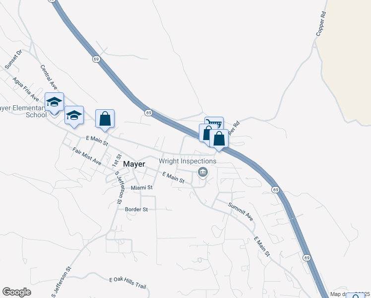 map of restaurants, bars, coffee shops, grocery stores, and more near 13190 Central Avenue in Mayer