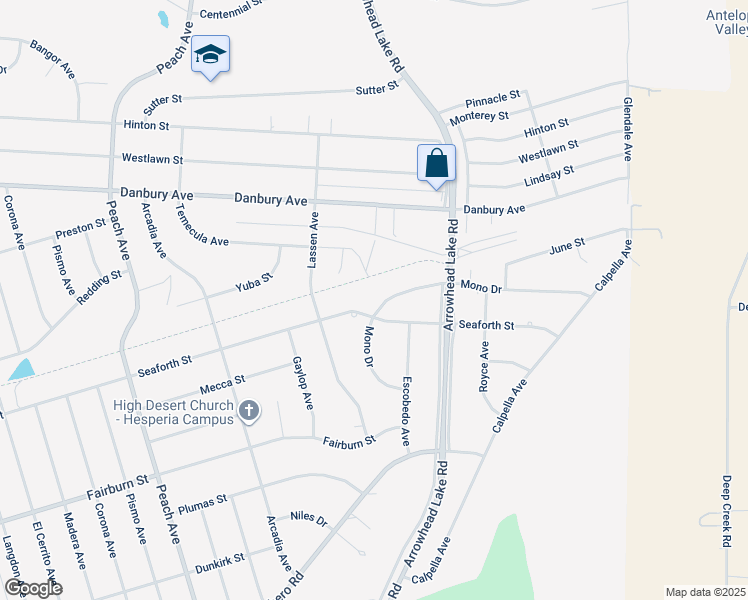 map of restaurants, bars, coffee shops, grocery stores, and more near 8128 Mono Drive in Hesperia