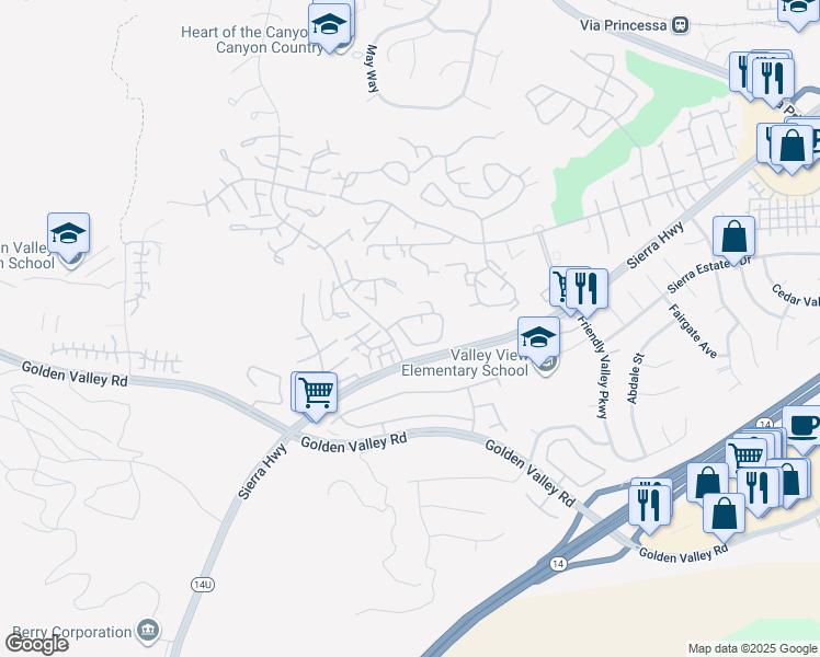 map of restaurants, bars, coffee shops, grocery stores, and more near 19777 Azure Field Drive in Santa Clarita