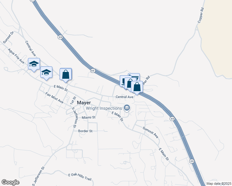 map of restaurants, bars, coffee shops, grocery stores, and more near 13190 Central Avenue in Mayer