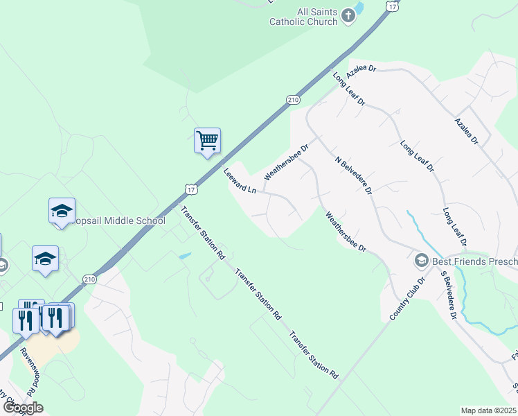 map of restaurants, bars, coffee shops, grocery stores, and more near 102 Regan Court in Hampstead