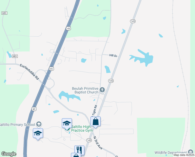 map of restaurants, bars, coffee shops, grocery stores, and more near 621 County Road 783 in Saltillo
