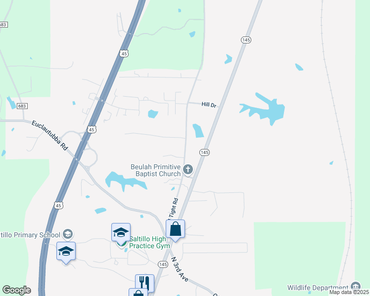 map of restaurants, bars, coffee shops, grocery stores, and more near 621 County Road 783 in Saltillo