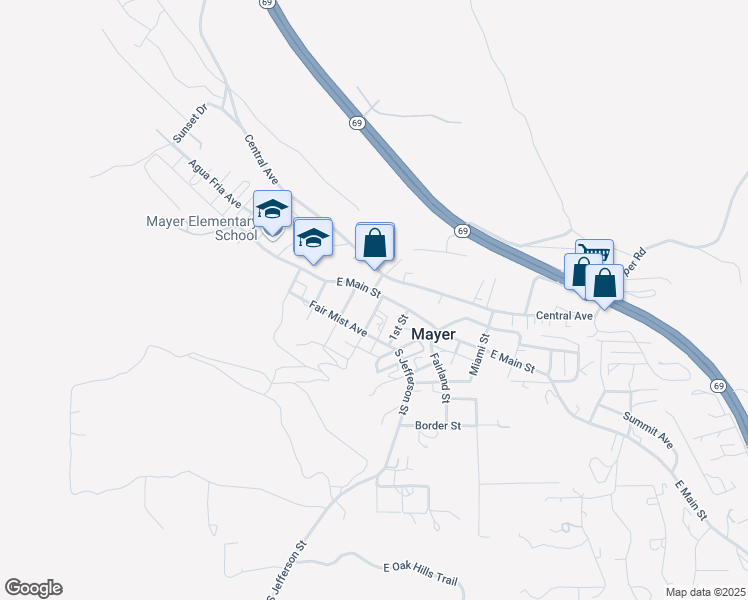 map of restaurants, bars, coffee shops, grocery stores, and more near 12710 East Main Street in Mayer