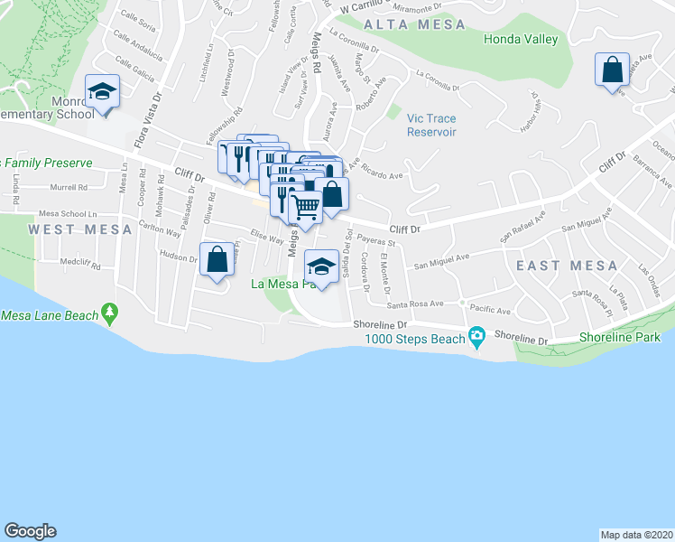 map of restaurants, bars, coffee shops, grocery stores, and more near 312 Salida Del Sol in Santa Barbara