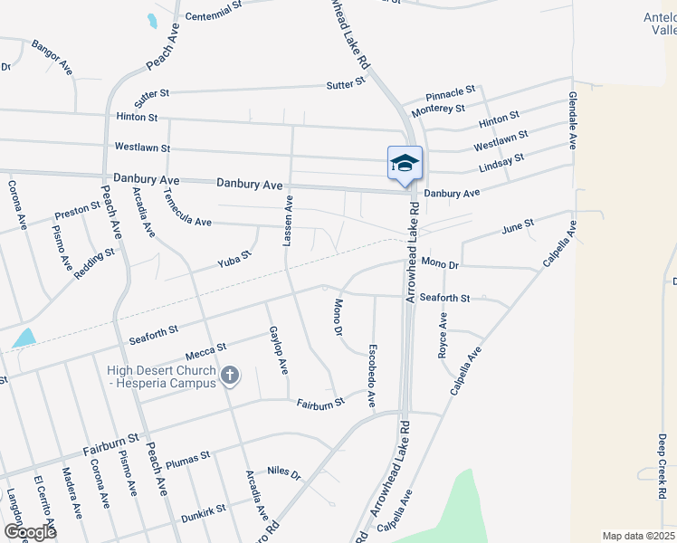 map of restaurants, bars, coffee shops, grocery stores, and more near 8128 Mono Drive in Hesperia