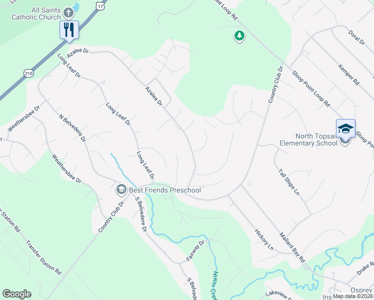 map of restaurants, bars, coffee shops, grocery stores, and more near 718 Azalea Drive in Hampstead