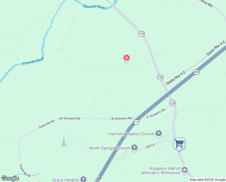 map of restaurants, bars, coffee shops, grocery stores, and more near 329 Old White Oak Trail in Dawsonville