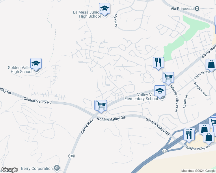 map of restaurants, bars, coffee shops, grocery stores, and more near 26144 Rainbow Glen Drive in Santa Clarita