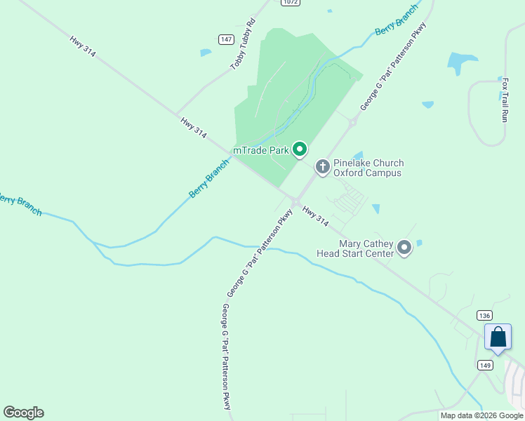map of restaurants, bars, coffee shops, grocery stores, and more near 341-373 Highway 314 in Oxford