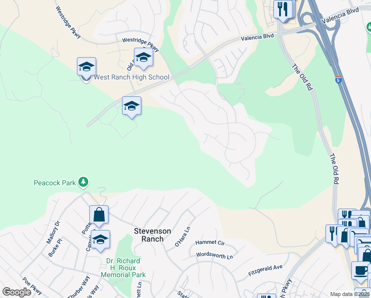 map of restaurants, bars, coffee shops, grocery stores, and more near in Stevenson Ranch