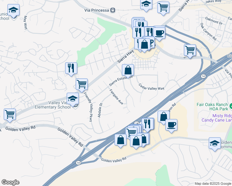 map of restaurants, bars, coffee shops, grocery stores, and more near 26434 Fairgate Avenue in Santa Clarita