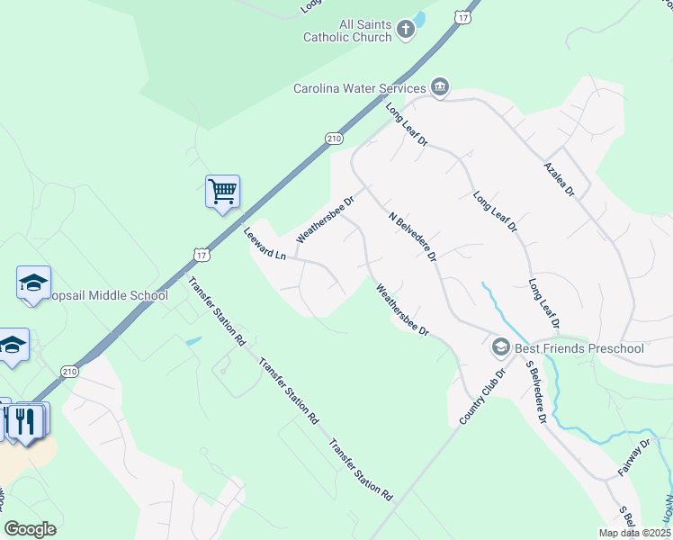map of restaurants, bars, coffee shops, grocery stores, and more near 157 Leeward Lane in Hampstead