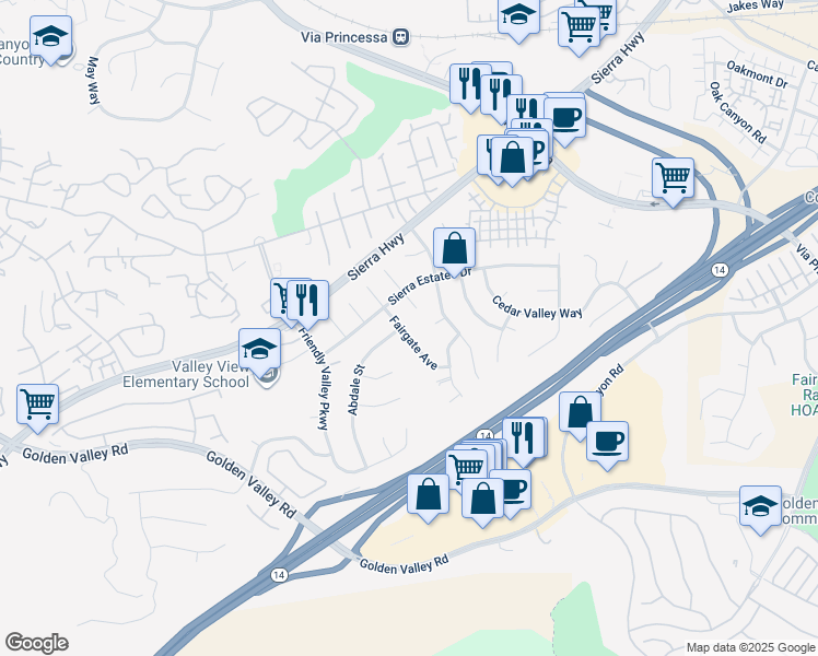 map of restaurants, bars, coffee shops, grocery stores, and more near 26434 Fairgate Avenue in Santa Clarita