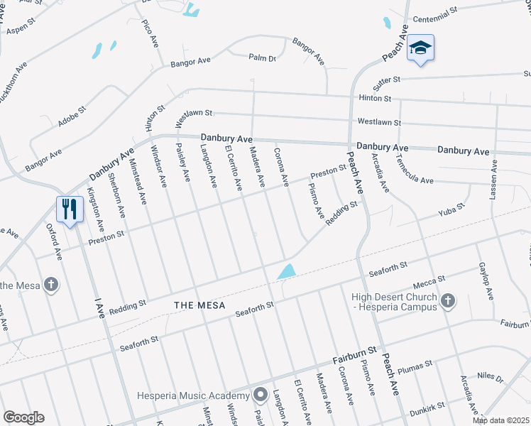 map of restaurants, bars, coffee shops, grocery stores, and more near 8154 Madera Avenue in Hesperia