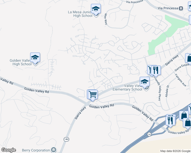 map of restaurants, bars, coffee shops, grocery stores, and more near 26127 Rainbow Glen Drive in Santa Clarita