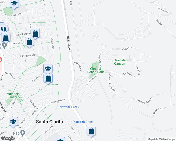 map of restaurants, bars, coffee shops, grocery stores, and more near 25415 Calcutta Pass Lane in Santa Clarita