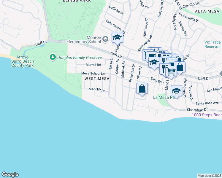 map of restaurants, bars, coffee shops, grocery stores, and more near 217 Cooper Road in Santa Barbara
