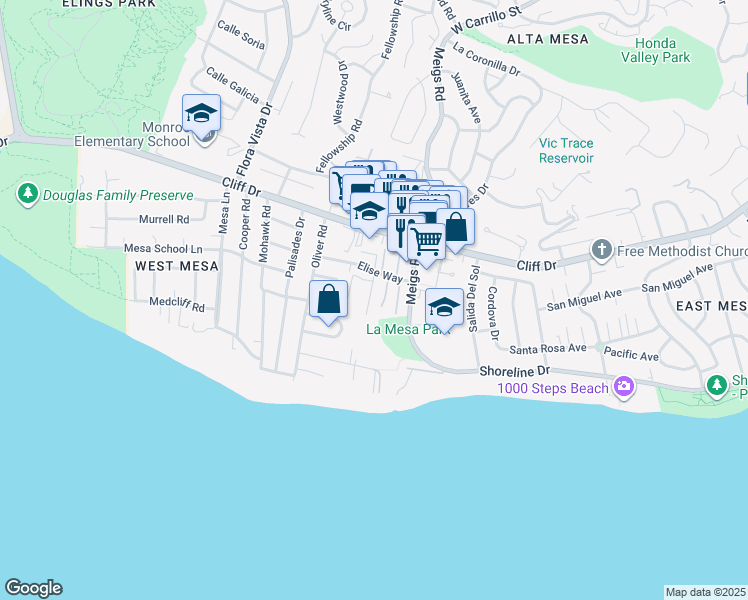 map of restaurants, bars, coffee shops, grocery stores, and more near 218 Reef Court in Santa Barbara