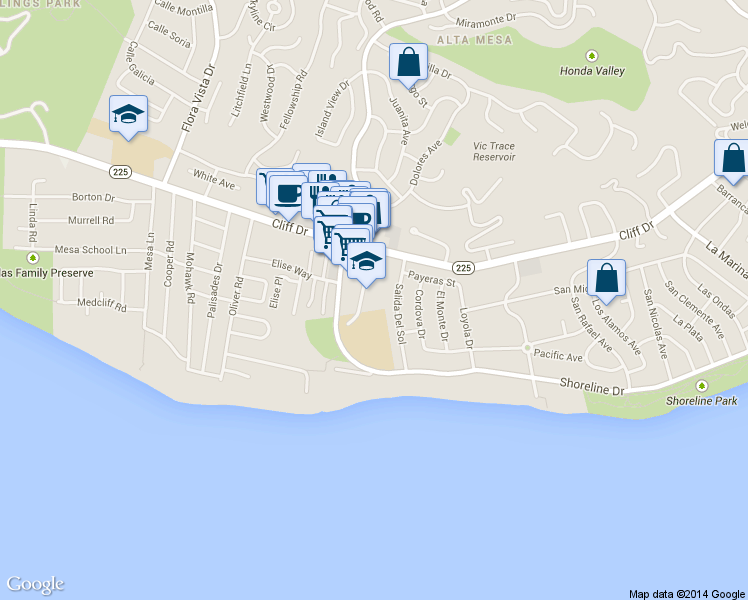 map of restaurants, bars, coffee shops, grocery stores, and more near 230 Lighthouse Rd in Santa Barbara