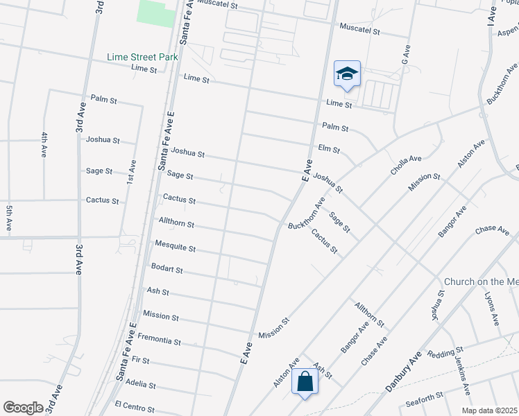 map of restaurants, bars, coffee shops, grocery stores, and more near 16670 Cactus Street in Hesperia