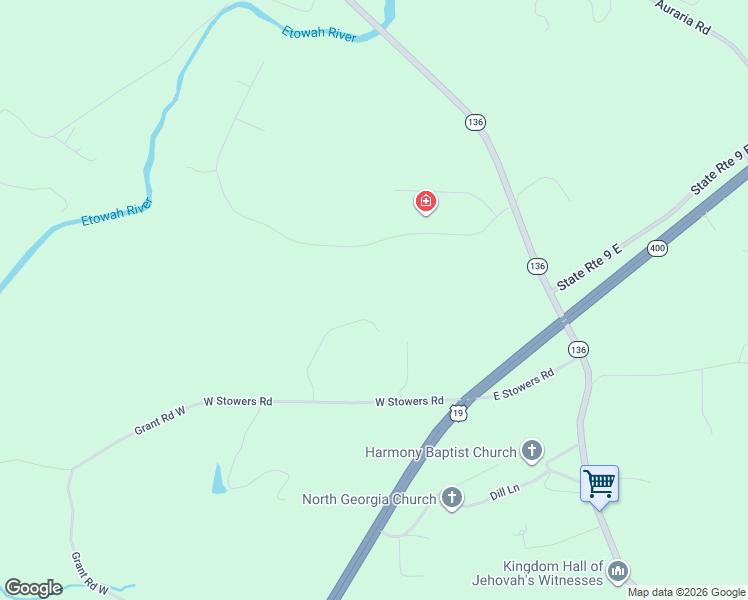 map of restaurants, bars, coffee shops, grocery stores, and more near 329 Old White Oak Trail in Dawsonville