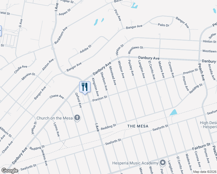 map of restaurants, bars, coffee shops, grocery stores, and more near 8161 Sherborn Avenue in Hesperia