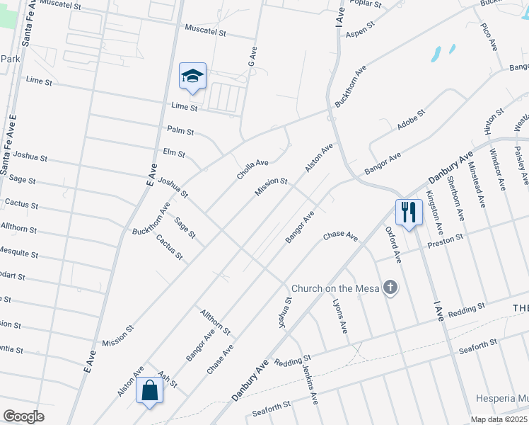 map of restaurants, bars, coffee shops, grocery stores, and more near 8168 Alston Avenue in Hesperia