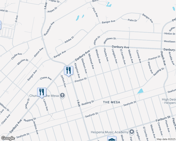 map of restaurants, bars, coffee shops, grocery stores, and more near 8161 Sherborn Avenue in Hesperia