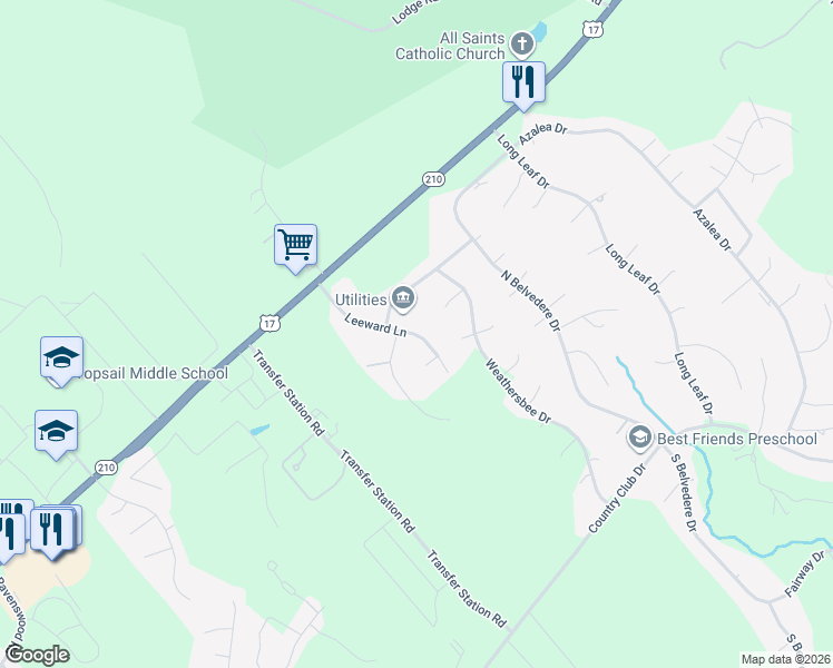 map of restaurants, bars, coffee shops, grocery stores, and more near 147 Leeward Lane in Hampstead