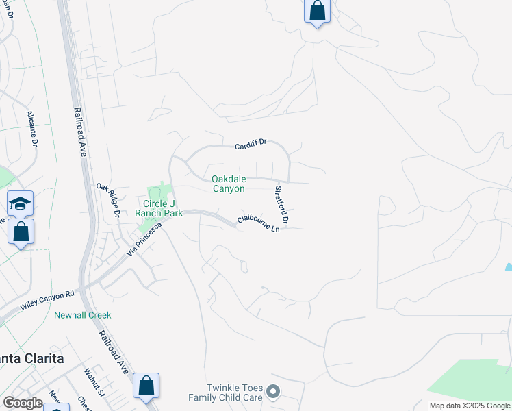 map of restaurants, bars, coffee shops, grocery stores, and more near 25410 Hampton Place in Santa Clarita