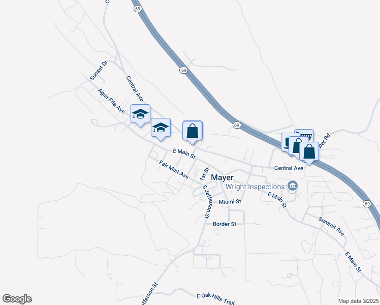 map of restaurants, bars, coffee shops, grocery stores, and more near 12710 East Main Street in Mayer
