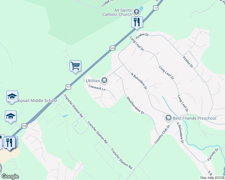 map of restaurants, bars, coffee shops, grocery stores, and more near 147 Leeward Lane in Hampstead