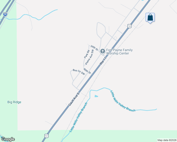 map of restaurants, bars, coffee shops, grocery stores, and more near 203 40th Street in Fort Payne