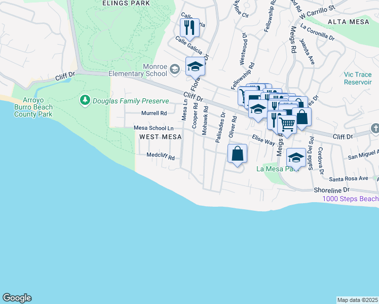 map of restaurants, bars, coffee shops, grocery stores, and more near 217 Cooper Road in Santa Barbara