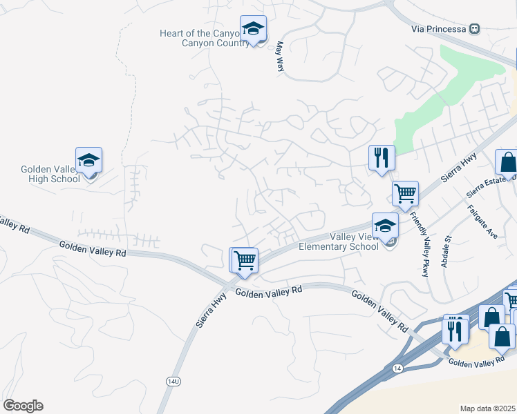 map of restaurants, bars, coffee shops, grocery stores, and more near 26137 Rainbow Glen Drive in Santa Clarita