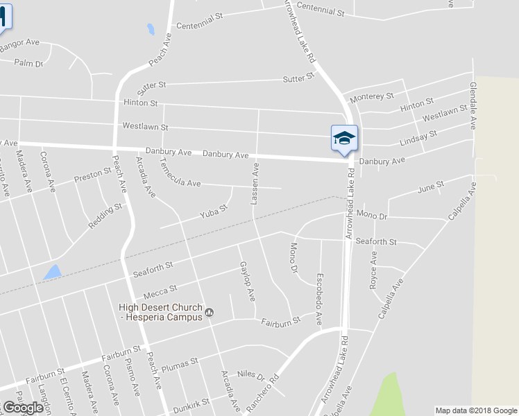 map of restaurants, bars, coffee shops, grocery stores, and more near 8169 Lassen Avenue in Hesperia