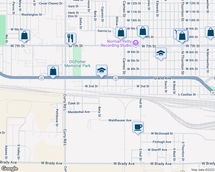 map of restaurants, bars, coffee shops, grocery stores, and more near 206 Alphon Street in Clovis