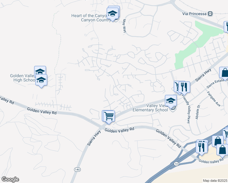 map of restaurants, bars, coffee shops, grocery stores, and more near 26127 Rainbow Glen Drive in Santa Clarita