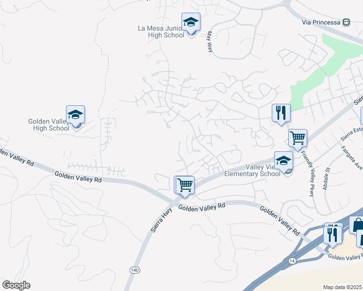 map of restaurants, bars, coffee shops, grocery stores, and more near 26347 Piazza Di Sarro in Santa Clarita