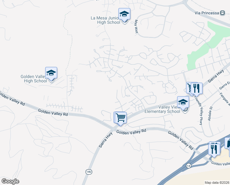 map of restaurants, bars, coffee shops, grocery stores, and more near 26347 Piazza Di Sarro in Santa Clarita