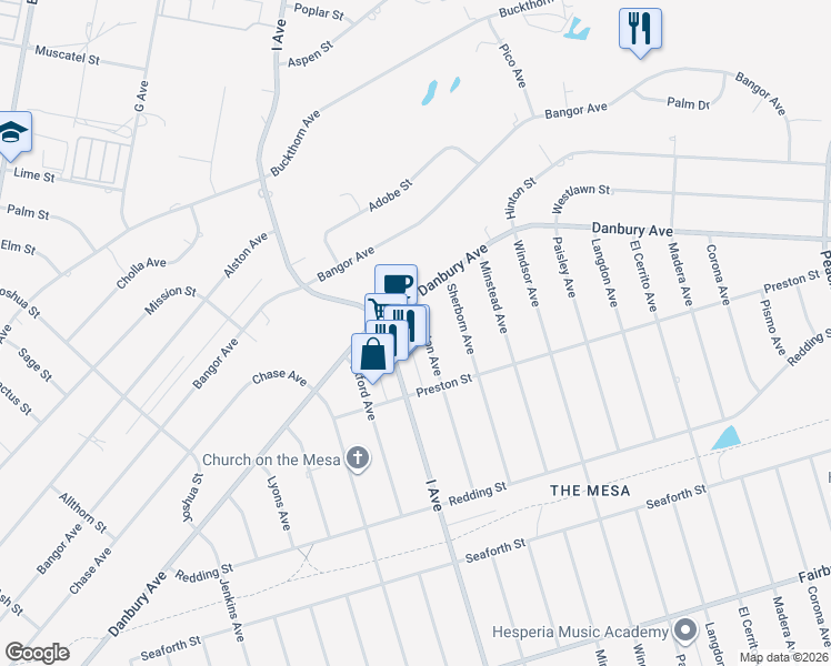 map of restaurants, bars, coffee shops, grocery stores, and more near 8178 Kingston Avenue in Hesperia