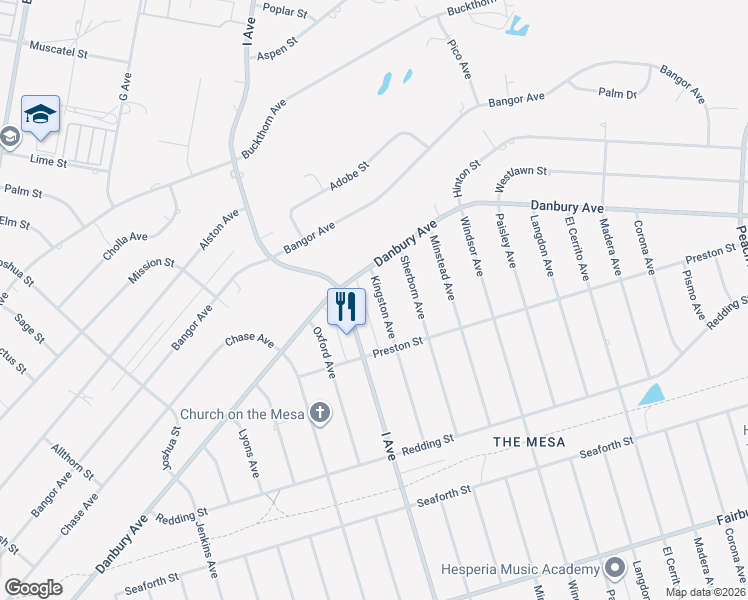 map of restaurants, bars, coffee shops, grocery stores, and more near 8178 Kingston Avenue in Hesperia