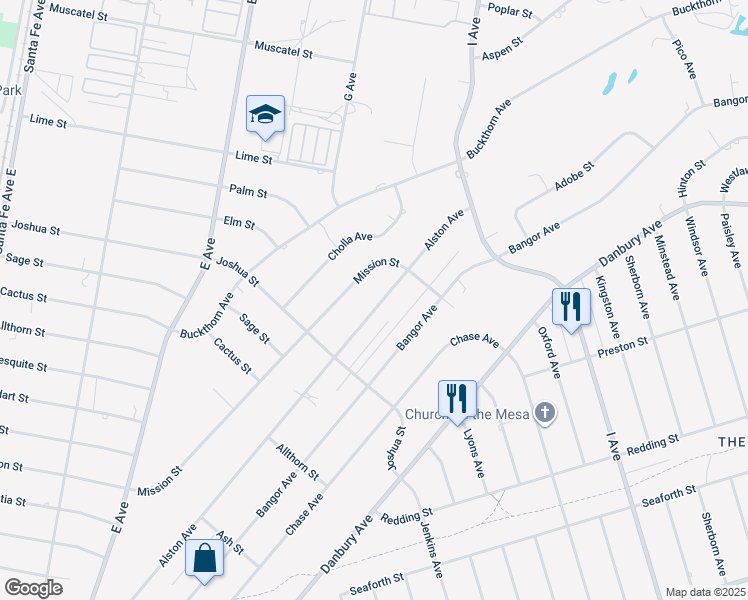 map of restaurants, bars, coffee shops, grocery stores, and more near 8182 Alston Avenue in Hesperia